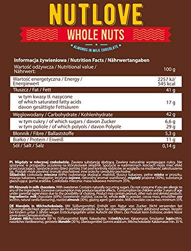 Nutlove Whole Nuts, Almonds in Milk Chocolate - 300g | Premium Chocolate Covered Nuts at MYSUPPLEMENTSHOP.co.uk