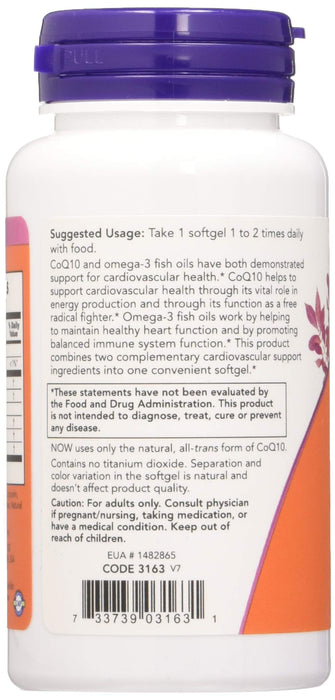 NOW Foods CoQ10 with Omega-3, 60mg with - 60 softgels | High-Quality Health and Wellbeing | MySupplementShop.co.uk