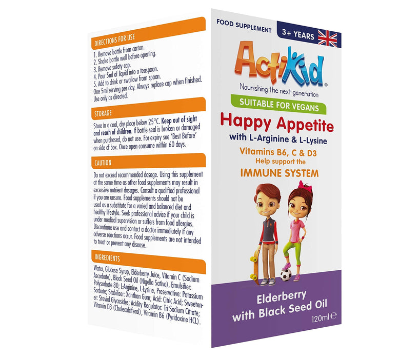 ActiKid Happy Appetite Immune System, Elderberry with Black Seed Oil - 120 ml. | High-Quality L-Arginine | MySupplementShop.co.uk