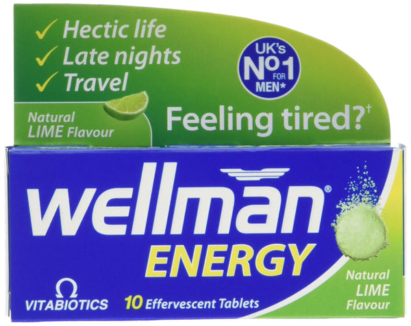 Vitabiotics Wellman Energy Natural Lime Flavour Effervescent 10 Tablets - Men at MySupplementShop by Vitabiotics