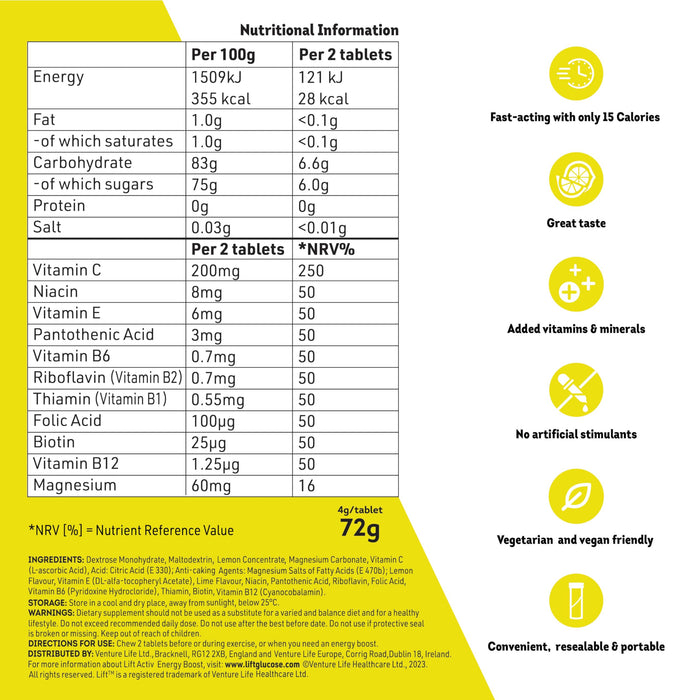 Lift Activ Zesty Lemon & Lime Energy Boost Chewable 18 Tablets - Energy & Mind at MySupplementShop by Lift