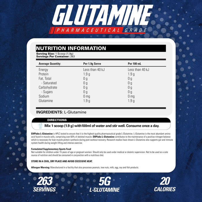 EHP Labs Glutamine 500g - L-Glutamine at MySupplementShop by EHP LABS