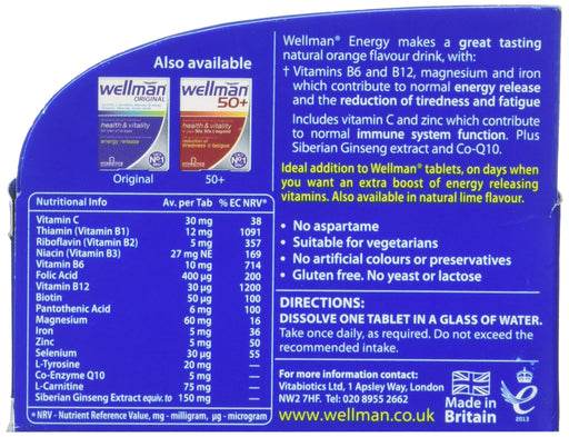 Vitabiotics Wellman Energy Natural Orange Flavour Effervescent 10 Tablets - Men at MySupplementShop by Vitabiotics