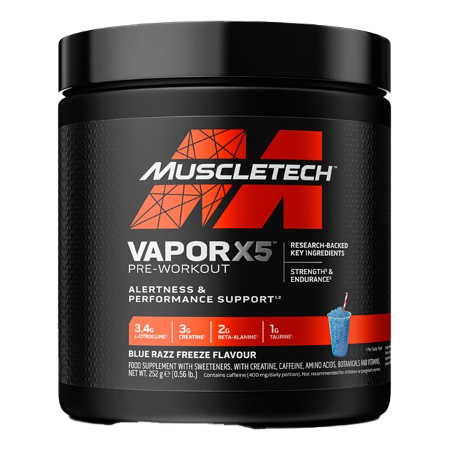 MuscleTech Vapor X5 Pre-Workout, Blue Razz Freeze - 252g