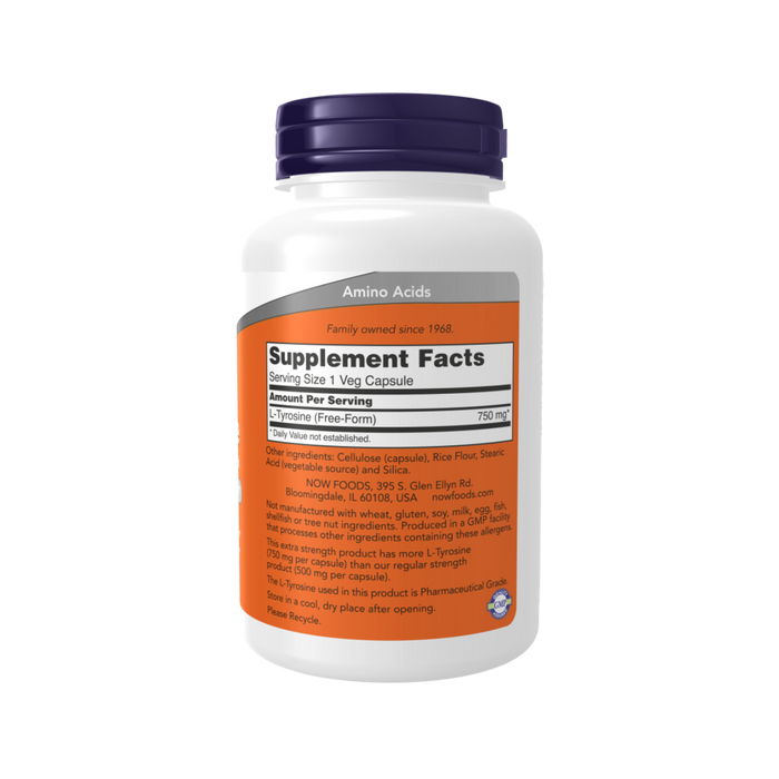 NOW Foods L-Tyrosine, Extra Strength 750mg - 90 vcaps