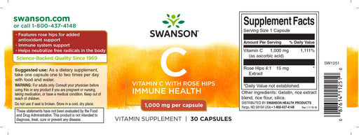 Swanson Vitamin C with Rose Hips 1,000 mg 30 Caps - Supplements at MySupplementShop by Swanson