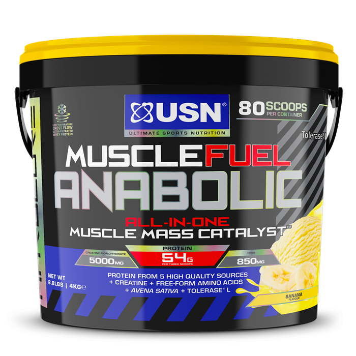 USN Muscle Fuel Anabolic 4kg All-in-one Protein Powder Shake: Workout-Boosting, for Gain - New Improved Formula