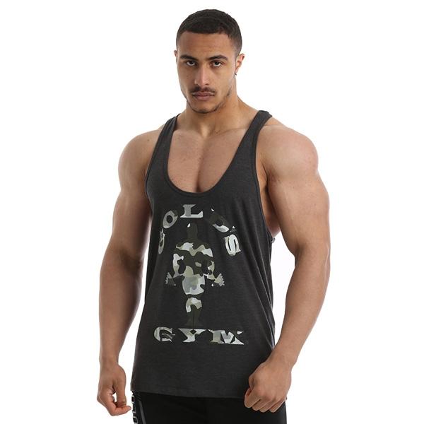 Gold's Gym Camo Logo Classic Stringer - Charcoal - Small - Stringer at MySupplementShop by Gold's Gym