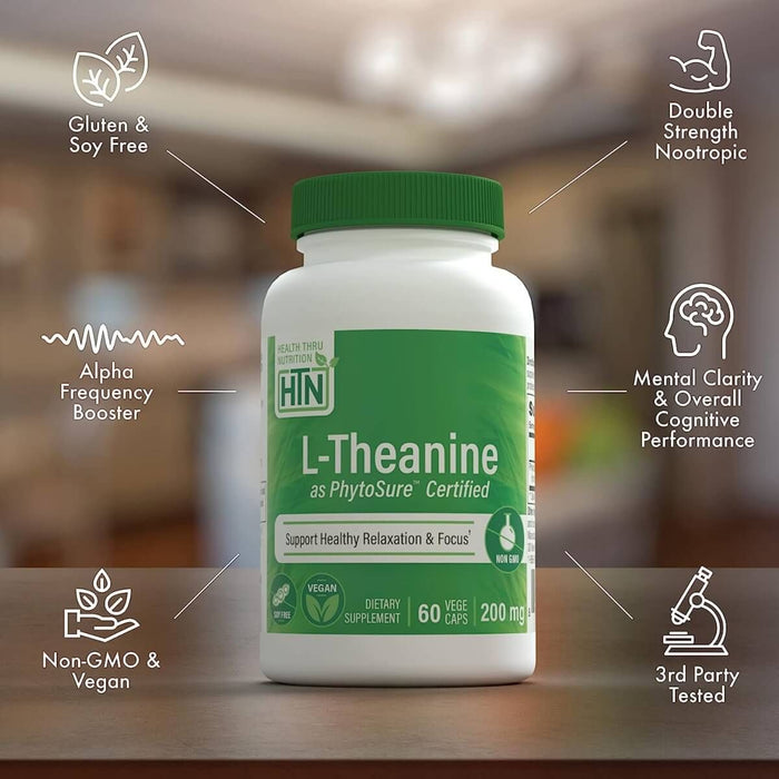 Health Thru Nutrition L-Theanine (as PhytoSure) 200mg 60 Veggie Capsules | Premium Supplements at MYSUPPLEMENTSHOP