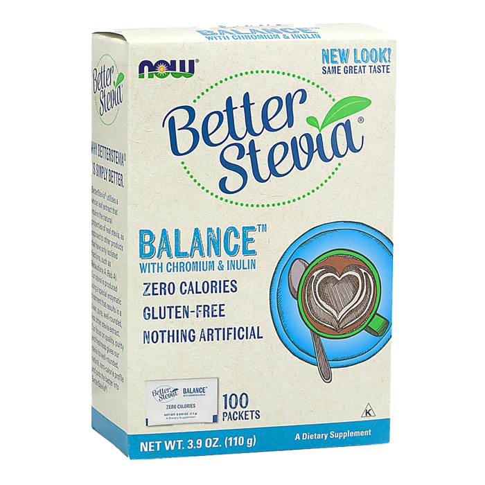 NOW Foods BetterStevia Balance mit Chrom und Inulin – 100 Päckchen