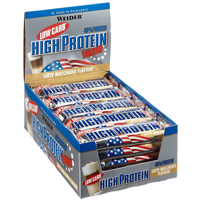 Weider 40 % Low Carb High Protein Riegel, Schokolade – 24 Riegel (50 Gramm)