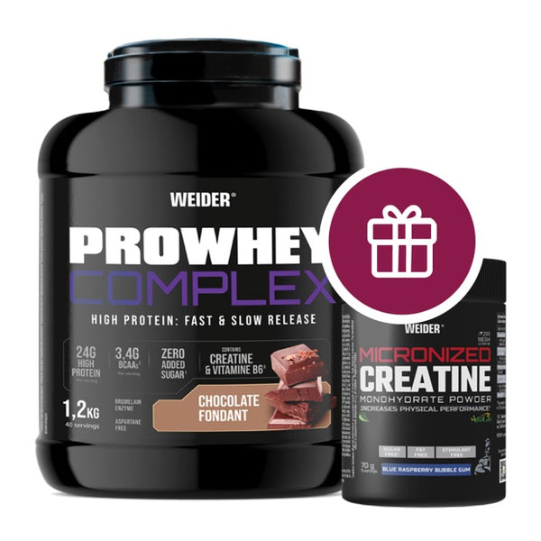 Weider Pro Whey Complex + Micronized Creatine, 1200g + 70g - Chocolate Fondant & Blue Raspberry Bubble Gum - Vitamins & Supplements at MySupplementShop by Weider