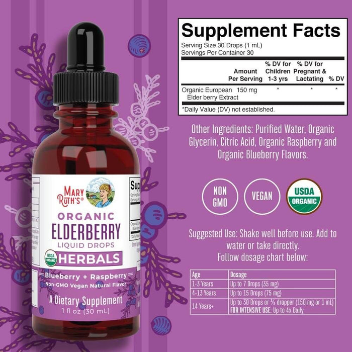 MaryRuth's Elderberry Drops (Blueberry + Raspberry) 30ml, 1 oz | Premium Supplements at MYSUPPLEMENTSHOP