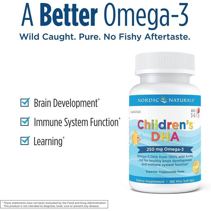 Nordic Naturals Children's DHA 250mg Omega-3 180 Mini Softgels (Strawberry) - Health and Wellbeing at MySupplementShop by Nordic Naturals