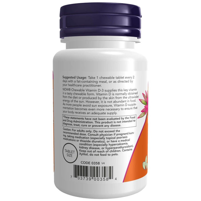 NOW Foods Vitamin D-3 5,000 IU 120 Mint Flavour Chewables | Premium Supplements at MYSUPPLEMENTSHOP