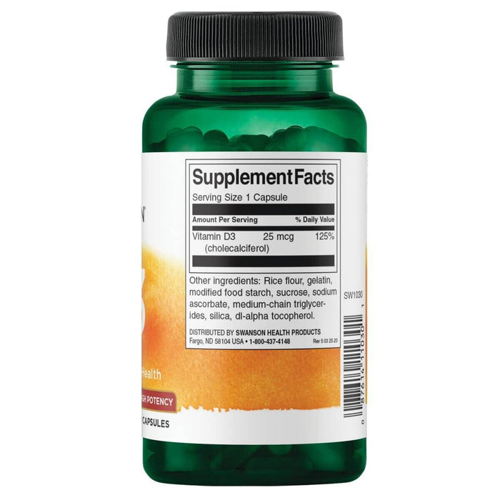 Swanson Vitamin D3 High Potency 1,000 IU (25 mcg) 250 Capsules at MySupplementShop.co.uk