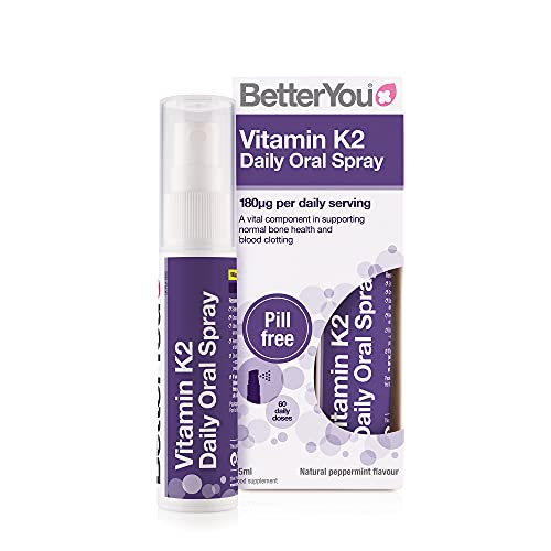 BetterYou Vitamin K2 Daily Oral Spray | Supports Normal Bone Health and Blood Clotting | 25ml (160 sprays) | Palm Oil Free | Natural Peppermint Flavour | High-Quality Vitamin D | MySupplementShop.co.uk