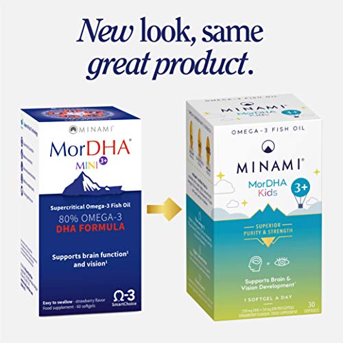 Minami Nutrition MorDHA Kids 3 Plus - Omega 3 Fish Oil - High DHA Formula - 54mg EPA & 250mg DHA per Serving - Supports Children's Brain and Vision Development - 60 Softgels | High-Quality Vitamins & Supplements | MySupplementShop.co.uk