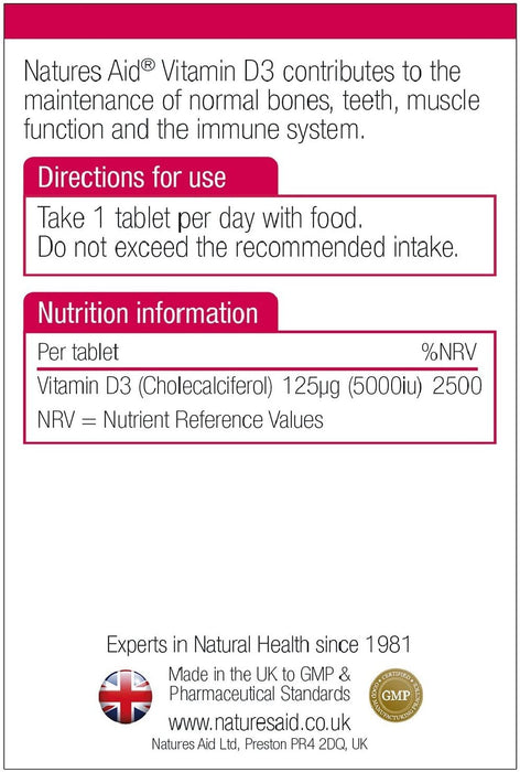 Natures Aid Vitamin D3 5000iu High Strength 60 Tablets | High-Quality Vitamins & Supplements | MySupplementShop.co.uk