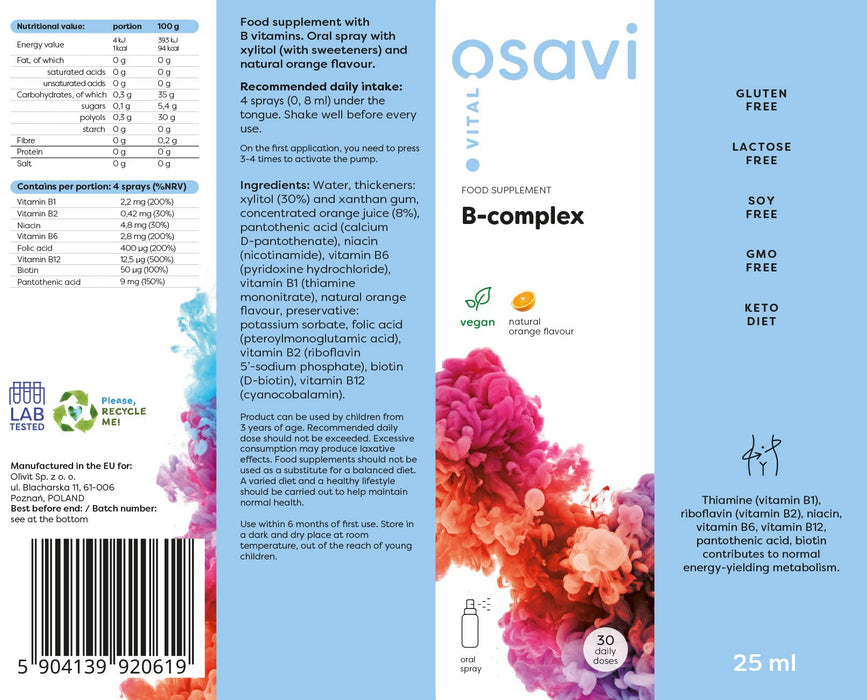 Osavi B-Complex Oral Spray, Orange - 25 ml. | High-Quality Vitamin B-Complex | MySupplementShop.co.uk