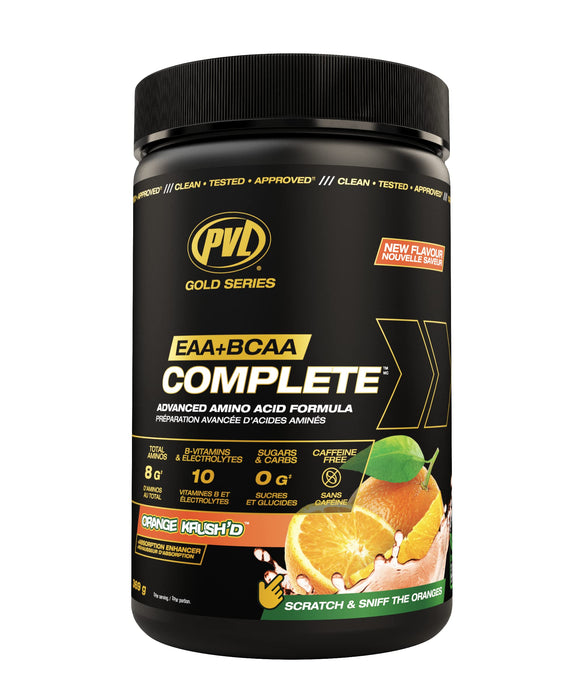 PVL Essentials Gold Series EAA + BCAA Complete, Orange Krush'd - 369g | High-Quality BCAAs | MySupplementShop.co.uk