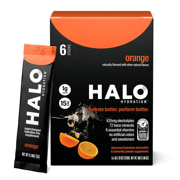 HALO Hydration Electrolyte Drink Sticks 12x60g Orange | High-Quality Electrolyte Replacements | MySupplementShop.co.uk