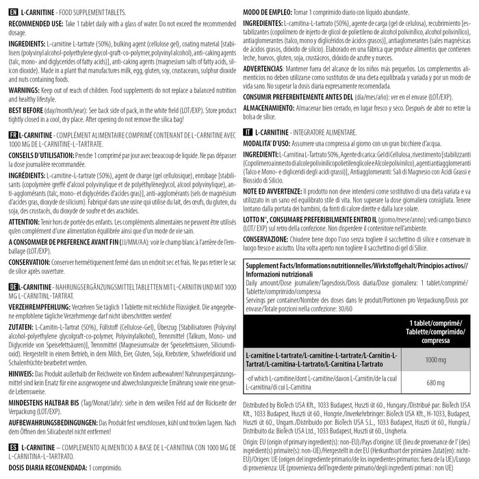 BioTechUSA L-Carnitine - 30 tabs | High-Quality Carnitine | MySupplementShop.co.uk