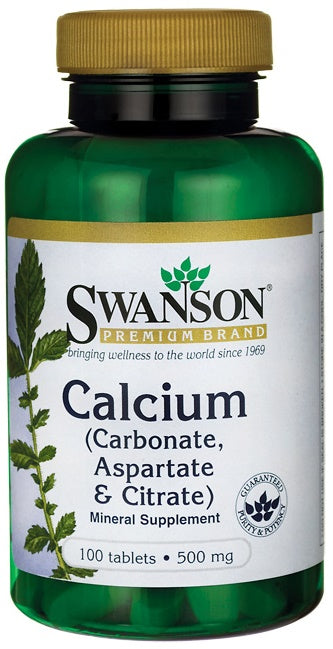 Swanson Calcium (Carbonate, Aspartate & Citrate), 500mg - 100 tabs | High-Quality Vitamins & Minerals | MySupplementShop.co.uk