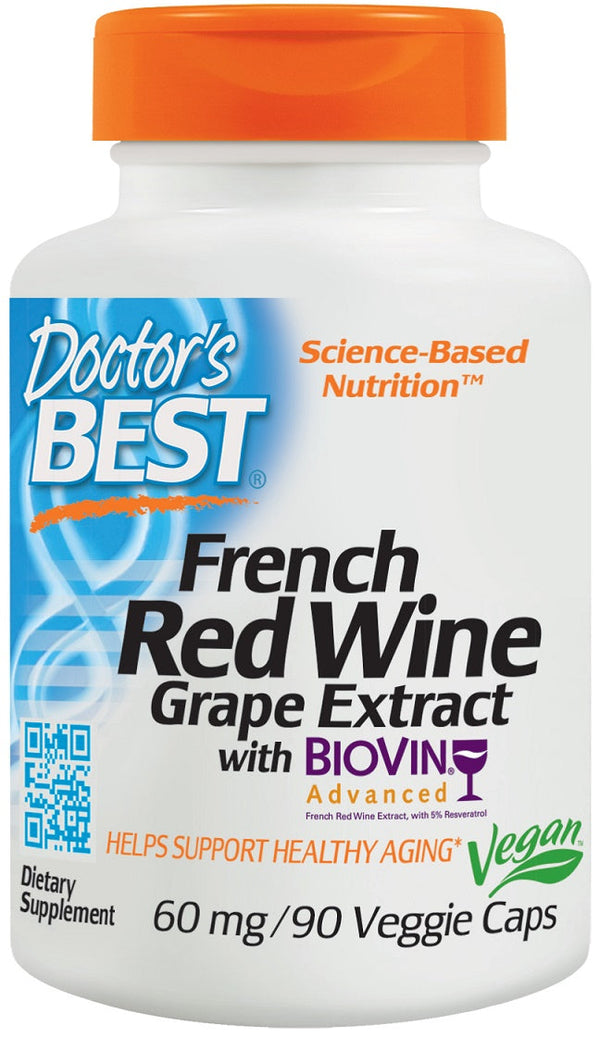 Doctor's Best French Red Wine Grape Extract with Biovin, 60mg - 90 vcaps | High-Quality Health and Wellbeing | MySupplementShop.co.uk