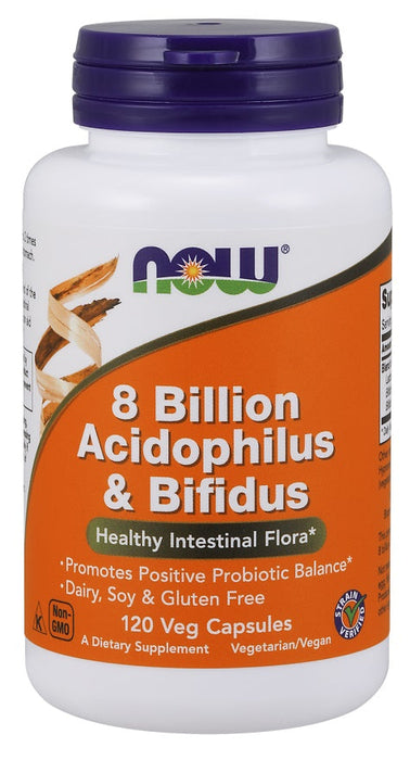 NOW Foods 8 Billion Acidophilus & Bifidus - 120 vcaps - Health and Wellbeing at MySupplementShop by NOW Foods