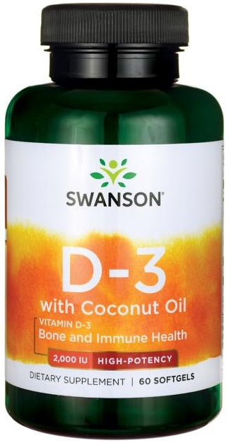 Swanson Vitamin D-3 with Coconut Oil, 2000 IU - 60 softgels - Vitamins & Minerals at MySupplementShop by Swanson