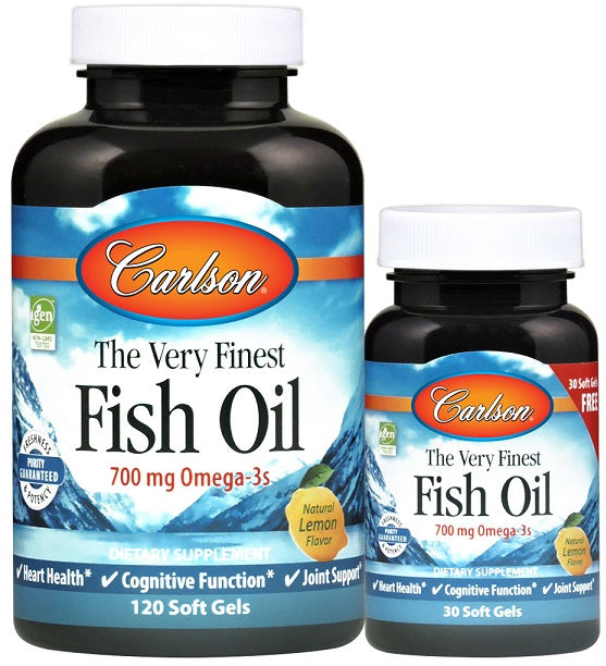 Carlson Labs The Very Finest Fish Oil - 700mg Omega-3s, Natural Lemon - 120 + 30 softgels | High-Quality Omegas, EFAs, CLA, Oils | MySupplementShop.co.uk
