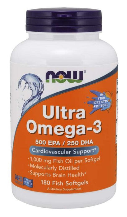 NOW Foods Ultra Omega-3 (In Fish Gelatin Softgels) - 180 fish softgels - Health and Wellbeing at MySupplementShop by NOW Foods