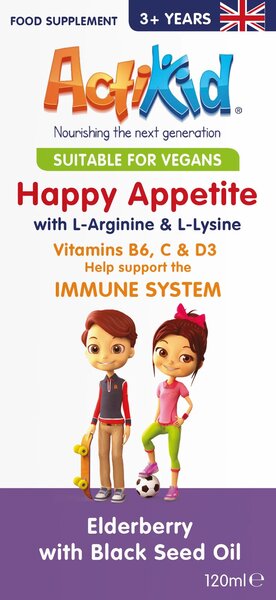 ActiKid Happy Appetite Immune System, Elderberry with Black Seed Oil - 120 ml. | High-Quality L-Arginine | MySupplementShop.co.uk