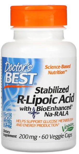 Doctor's Best Stabilized R-Lipoic Acid with BioEnhanced Na-RALA, 200mg - 60 vcaps | High-Quality Sports Supplements | MySupplementShop.co.uk