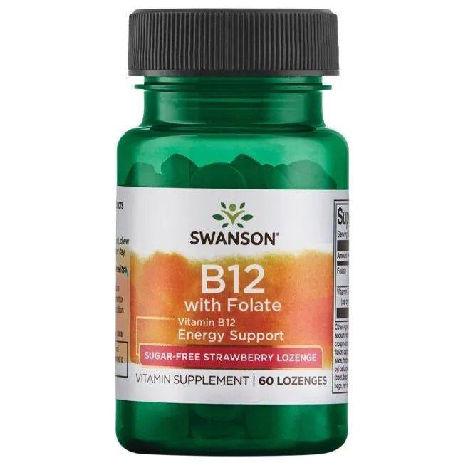 Swanson B12 with Folate, Strawberry - 60 lozenges | High-Quality Vitamins & Minerals | MySupplementShop.co.uk